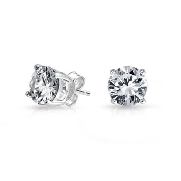 NWT Renaissance Collection 14k White Gold Plated CZ Stud Earrings Over Sterling